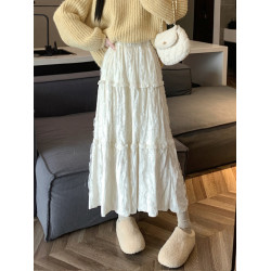 金絲絨百褶裙半身裙女秋冬高腰顯瘦A字裙中長款蕾絲拼接蛋糕裙子