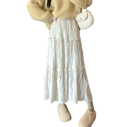 金絲絨百褶裙半身裙女秋冬高腰顯瘦A字裙中長款蕾絲拼接蛋糕裙子 金絲絨百褶裙半身裙女秋冬高腰顯瘦A字裙中長款蕾絲拼接蛋糕裙子