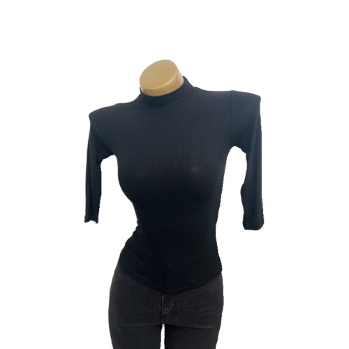 又薄又好穿~性感微透顯身材半高領緊身五分袖T恤上衣內搭打底夏女