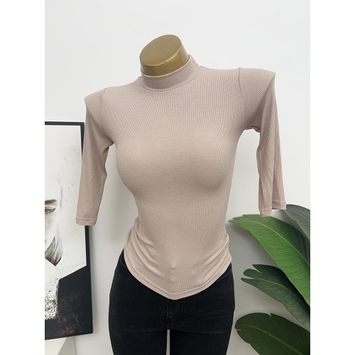 又薄又好穿~性感微透顯身材半高領緊身五分袖T恤上衣內搭打底夏女