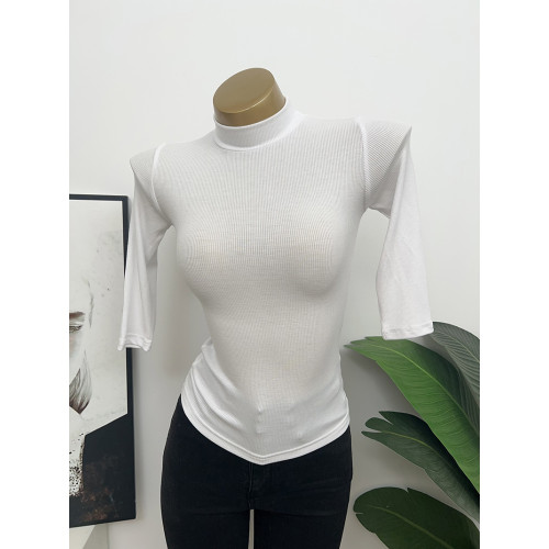 又薄又好穿~性感微透顯身材半高領緊身五分袖T恤上衣內搭打底夏女