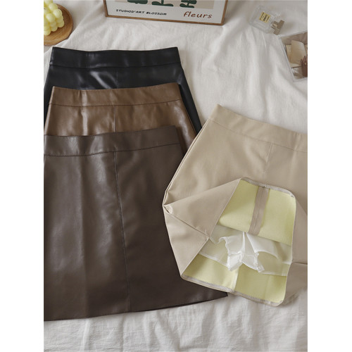 大碼微胖PU皮裙a字半身裙女春秋新款黑色遮胯短裙高腰顯瘦包臀裙 大碼微胖PU皮裙a字半身裙女春秋新款黑色遮胯短裙高腰顯瘦包臀裙