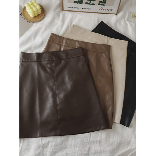 大碼微胖PU皮裙a字半身裙女春秋新款黑色遮胯短裙高腰顯瘦包臀裙 大碼微胖PU皮裙a字半身裙女春秋新款黑色遮胯短裙高腰顯瘦包臀裙