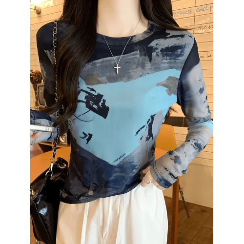 文藝個性時髦長袖t恤女士2025春秋季新款修身顯瘦打底衫內搭上衣 文藝個性時髦長袖t恤女士2025春秋季新款修身顯瘦打底衫內搭上衣