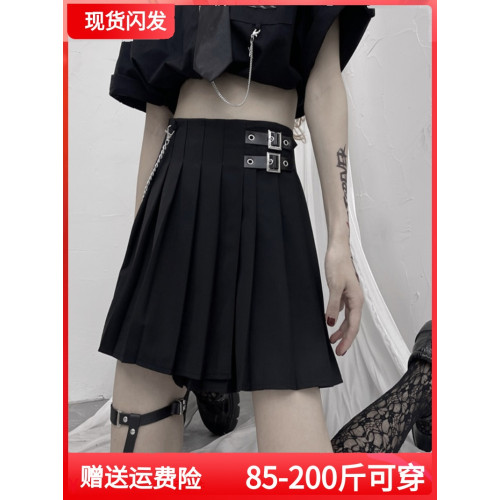 不規則黑色龐克半身裙女秋冬顯瘦a字短裙子胖mm大碼高腰百褶裙夏 不規則黑色龐克半身裙女秋冬顯瘦a字短裙子胖mm大碼高腰百褶裙夏
