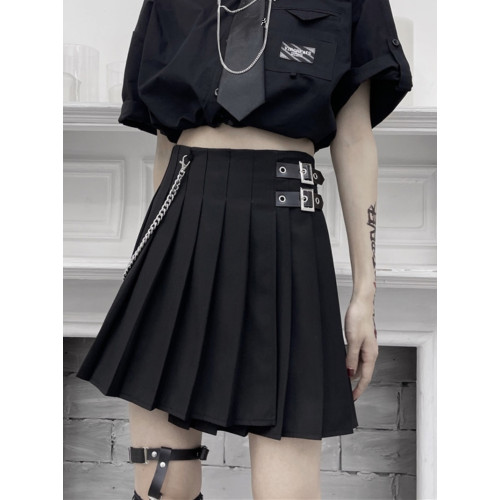 不規則黑色龐克半身裙女秋冬顯瘦a字短裙子胖mm大碼高腰百褶裙夏 不規則黑色龐克半身裙女秋冬顯瘦a字短裙子胖mm大碼高腰百褶裙夏