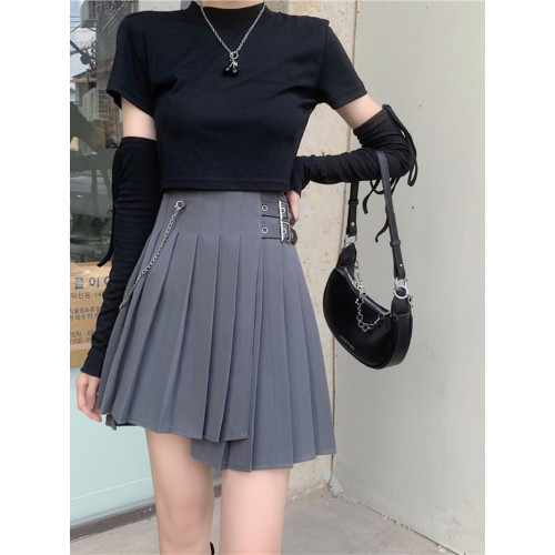 不規則黑色龐克半身裙女秋冬顯瘦a字短裙子胖mm大碼高腰百褶裙夏 不規則黑色龐克半身裙女秋冬顯瘦a字短裙子胖mm大碼高腰百褶裙夏