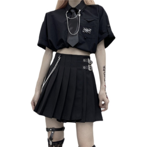 不規則黑色龐克半身裙女秋冬顯瘦a字短裙子胖mm大碼高腰百褶裙夏 不規則黑色龐克半身裙女秋冬顯瘦a字短裙子胖mm大碼高腰百褶裙夏