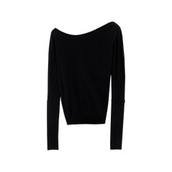 高級感露肩斜肩小上衣白色針織衫女秋冬新款韓系獨特漂亮長袖毛衣