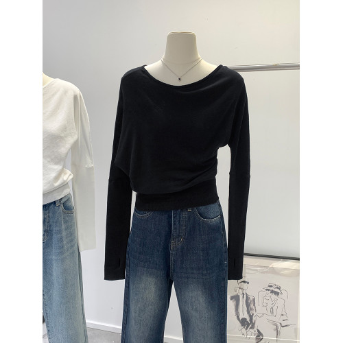 高級感露肩斜肩小上衣白色針織衫女秋冬新款韓系獨特漂亮長袖毛衣 高級感露肩斜肩小上衣白色針織衫女秋冬新款韓系獨特漂亮長袖毛衣