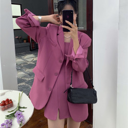 小西服外套女春秋新款韓版炸街氣質高級西裝搭配吊帶連衣裙兩件套