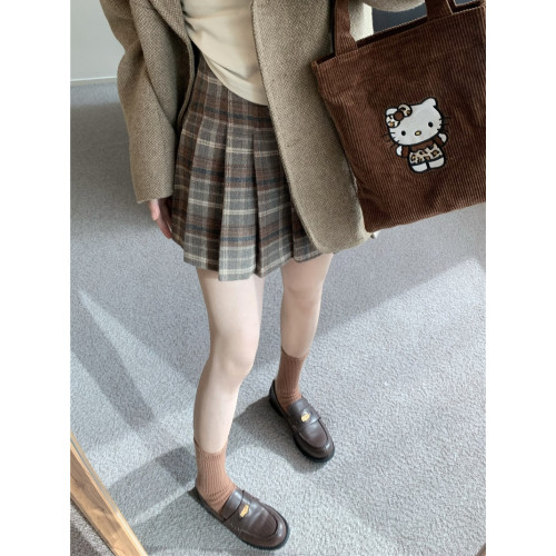 百褶裙女秋冬新款時尚大碼毛呢格子半身裙胖mm顯瘦高腰a字短裙褲 百褶裙女秋冬新款時尚大碼毛呢格子半身裙胖mm顯瘦高腰a字短裙褲
