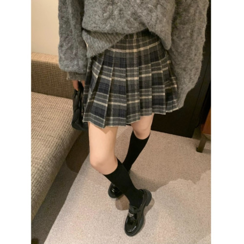百褶裙女秋冬新款時尚大碼毛呢格子半身裙胖mm顯瘦高腰a字短裙褲 百褶裙女秋冬新款時尚大碼毛呢格子半身裙胖mm顯瘦高腰a字短裙褲