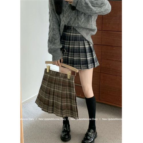 百褶裙女秋冬新款時尚大碼毛呢格子半身裙胖mm顯瘦高腰a字短裙褲 百褶裙女秋冬新款時尚大碼毛呢格子半身裙胖mm顯瘦高腰a字短裙褲