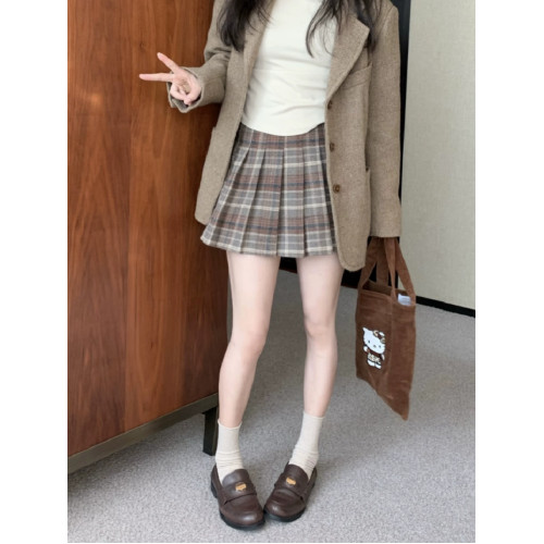 百褶裙女秋冬新款時尚大碼毛呢格子半身裙胖mm顯瘦高腰a字短裙褲 百褶裙女秋冬新款時尚大碼毛呢格子半身裙胖mm顯瘦高腰a字短裙褲