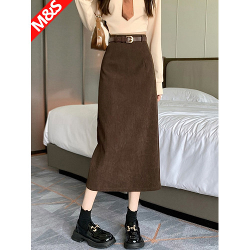 咖色燈芯絨半身裙高腰a字女2025秋冬新款顯瘦包臀一步裙開叉長裙 咖色燈芯絨半身裙高腰a字女2025秋冬新款顯瘦包臀一步裙開叉長裙