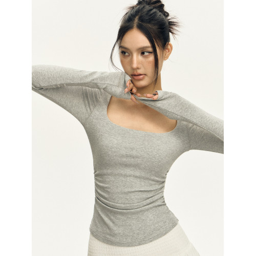 Ariseism 美式復古三色方領長袖t恤女2025秋季新款修身上衣