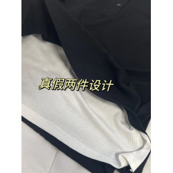 大碼女裝假兩件拼接歐貨長袖t恤胖mm早秋遮肚顯瘦內搭打底衫上衣