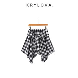 全棉格子半身裙不規則舞蹈松緊裙運動遮跨屁簾系帶街舞打底神器