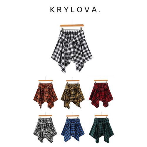 全棉格子半身裙不規則舞蹈松緊裙運動遮跨屁簾系帶街舞打底神器 全棉格子半身裙不規則舞蹈松緊裙運動遮跨屁簾系帶街舞打底神器