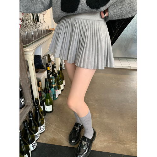 陳大鈺 a字毛呢短裙女秋冬小個子氣質灰色半身裙高腰顯瘦百褶裙子