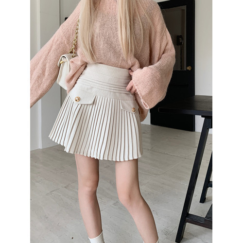 復古咖色燈芯絨百褶裙女秋冬大碼設計感高腰遮胯a字裙防走光短裙 復古咖色燈芯絨百褶裙女秋冬大碼設計感高腰遮胯a字裙防走光短裙