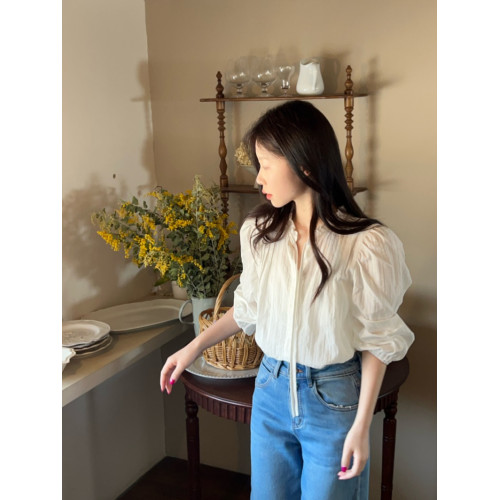 PPHOME釣系拿捏~溫柔木耳邊系帶白色襯衫女韓系簡約別致氣質上衣
