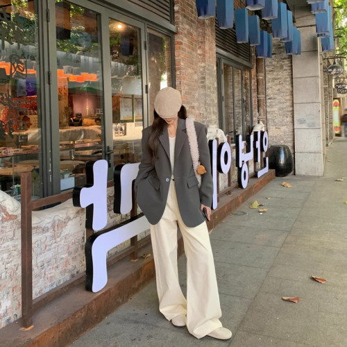 灰色西裝外套女小個子2024春秋季新款高級感炸街寬松廓型氣質西服 灰色西裝外套女小個子2024春秋季新款高級感炸街寬松廓型氣質西服