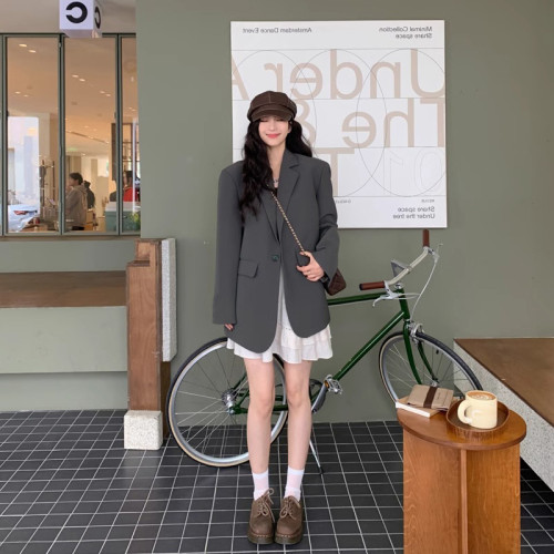 灰色西裝外套女小個子2024春秋季新款高級感炸街寬松廓型氣質西服 灰色西裝外套女小個子2024春秋季新款高級感炸街寬松廓型氣質西服