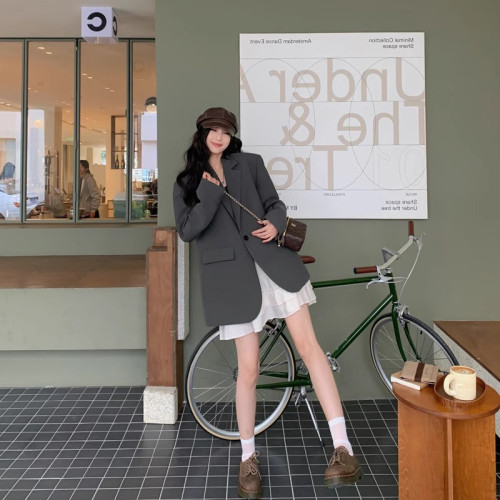 灰色西裝外套女小個子2024春秋季新款高級感炸街寬松廓型氣質西服 灰色西裝外套女小個子2024春秋季新款高級感炸街寬松廓型氣質西服