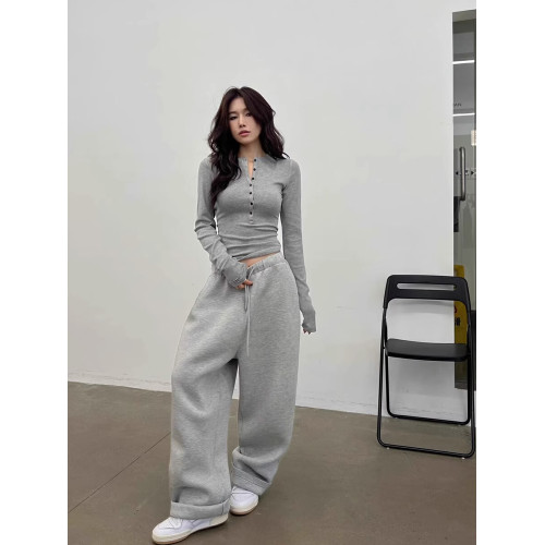 性感黑色v領紐釦內搭打底衫女春秋半開領彈力緊身T恤顯身材上衣