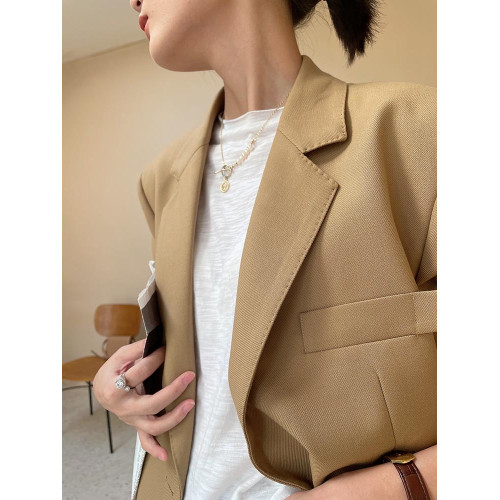 卡其色高級感西裝外套女2025年春秋新款韓版休閒小個子美拉德西服 卡其色高級感西裝外套女2025年春秋新款韓版休閒小個子美拉德西服