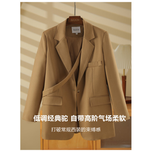 卡其色高級感西裝外套女2025年春秋新款韓版休閒小個子美拉德西服 卡其色高級感西裝外套女2025年春秋新款韓版休閒小個子美拉德西服
