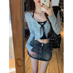 黑灰色牛仔半身裙女2025夏季新款小個子百搭高腰顯瘦包臀短裙褲