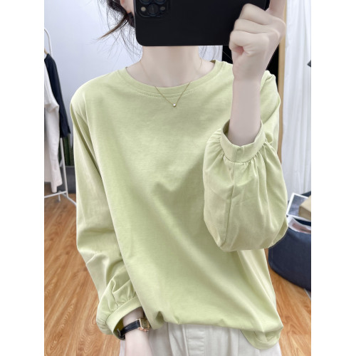 秋裝純棉燈籠袖長袖T恤女式韓系寬松減齡上衣復古褶皺打底衫體恤 秋裝純棉燈籠袖長袖T恤女式韓系寬松減齡上衣復古褶皺打底衫體恤