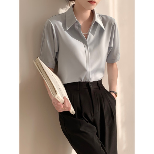 白色襯衫女短袖夏季薄款職業氣質面試套裝中袖正裝免燙襯衣上衣