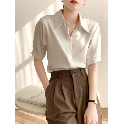 白色襯衫女短袖夏季薄款職業氣質面試套裝中袖正裝免燙襯衣上衣