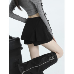 MASS 黑色半身裙女早秋2025新款高腰a字裙短裙百褶裙褲小個子秋季