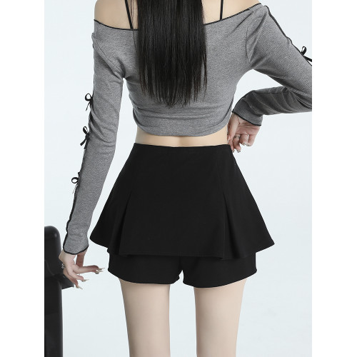 MASS 黑色半身裙女早秋2025新款高腰a字裙短裙百褶裙褲小個子秋季 MASS 黑色半身裙女早秋2025新款高腰a字裙短裙百褶裙褲小個子秋季