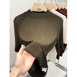 五分袖半高領純色內搭打底衫女洋氣減齡灰色百搭顯瘦氣質上衣T恤