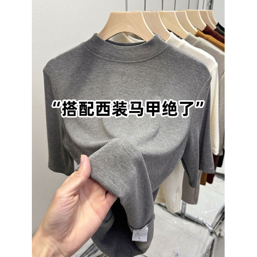 五分袖半高領純色內搭打底衫女洋氣減齡灰色百搭顯瘦氣質上衣T恤