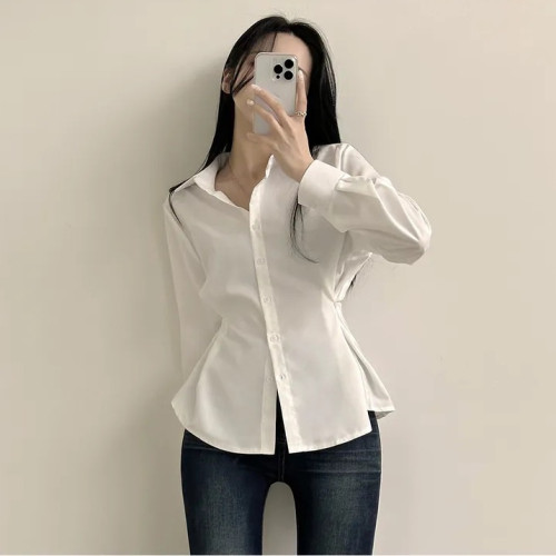 法式復古藍色襯衫女早春2025新款設計感小衆襯衣收腰顯瘦氣質上衣