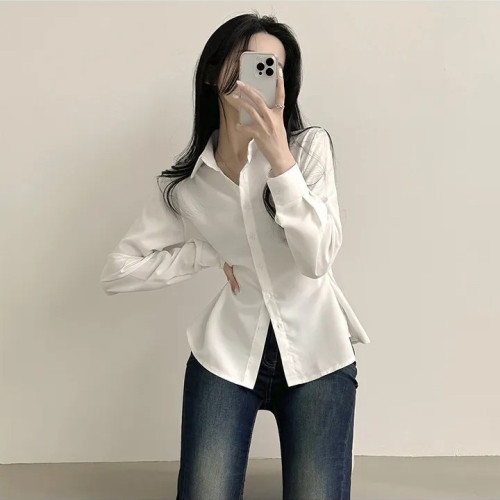 法式復古藍色襯衫女早春2025新款設計感小衆襯衣收腰顯瘦氣質上衣