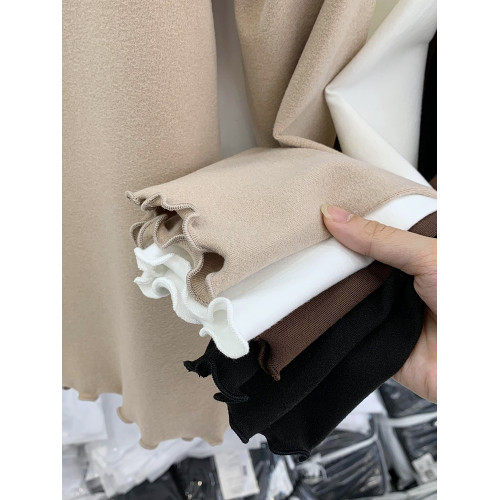 半高領德絨打底衫女春秋冬季洋氣內搭加絨一體絨長袖木耳邊上衣潮