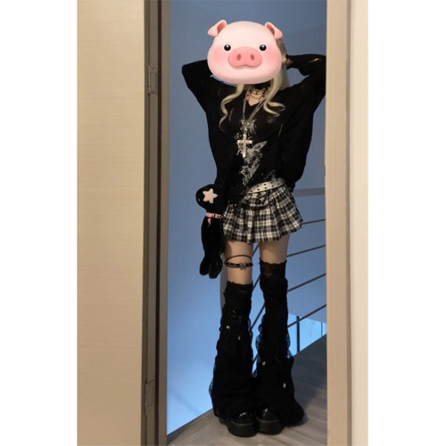 辣妹黑色蝴蝶鏤空罩衫上衣女秋季亞文化設計感寬松慵懶風針織衫潮