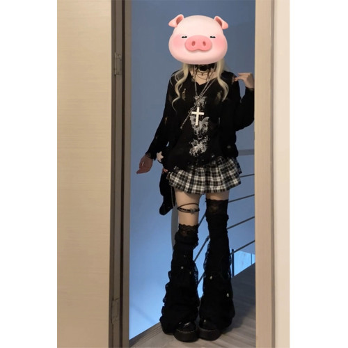 辣妹黑色蝴蝶鏤空罩衫上衣女秋季亞文化設計感寬松慵懶風針織衫潮