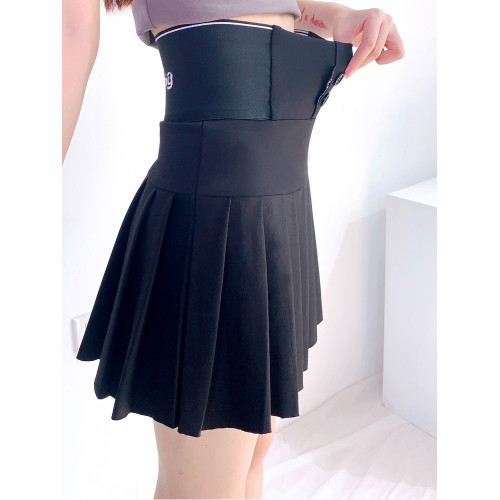 彈力松緊腰百褶裙女春夏字母收腹半身裙黑色高腰顯瘦a字抗皺短裙 彈力松緊腰百褶裙女春夏字母收腹半身裙黑色高腰顯瘦a字抗皺短裙