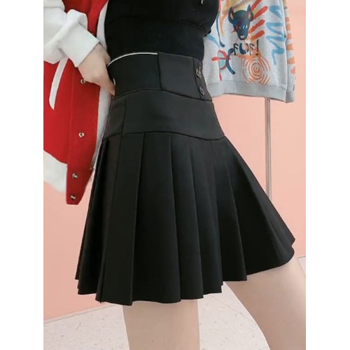 彈力松緊腰百褶裙女春夏字母收腹半身裙黑色高腰顯瘦a字抗皺短裙 彈力松緊腰百褶裙女春夏字母收腹半身裙黑色高腰顯瘦a字抗皺短裙