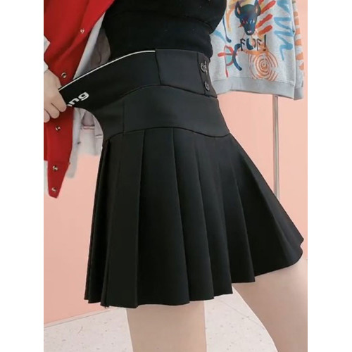 彈力松緊腰百褶裙女春夏字母收腹半身裙黑色高腰顯瘦a字抗皺短裙 彈力松緊腰百褶裙女春夏字母收腹半身裙黑色高腰顯瘦a字抗皺短裙