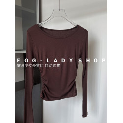 顯胸-韓系修身t恤高級感短款運動上衣長袖瑜珈服跑步輕薄健身服新